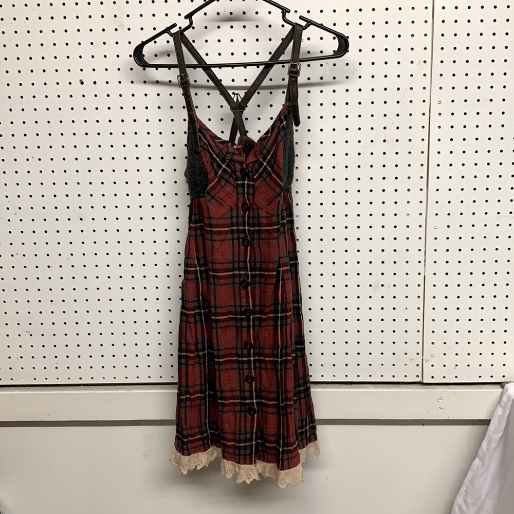 Free People red plaid dress with leather detail size 4
